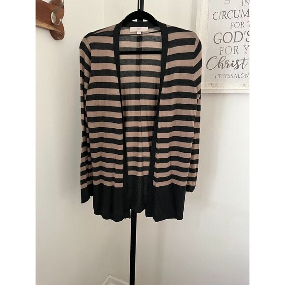 LOFT Black and Tan Striped Cardigan - Picture 1 of 6